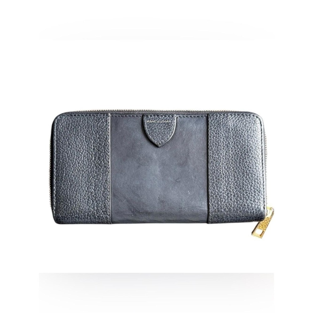 Marc Jacobs Zip Around Wallet Women OS Black Good Leather Mixed Texture Italy